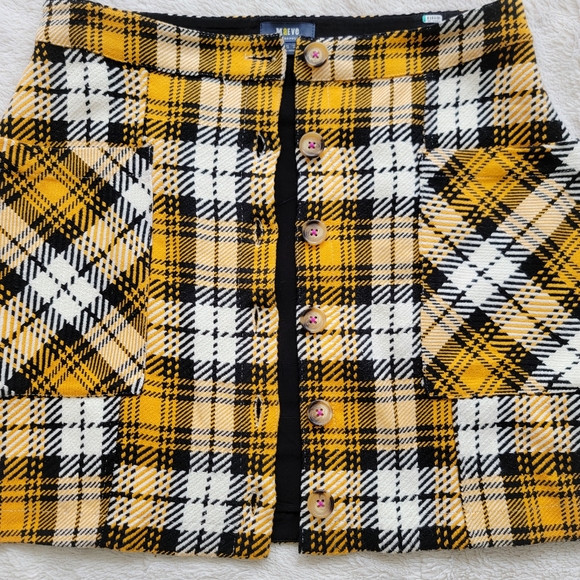 Anthro Maeve Yellow and Black Plaid Mini Skirt - Picture 3 of 5